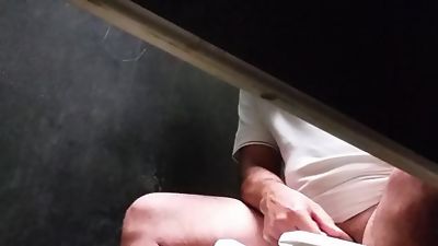 daddy play with his nice cock public toilet, Gay, Daddies, Public