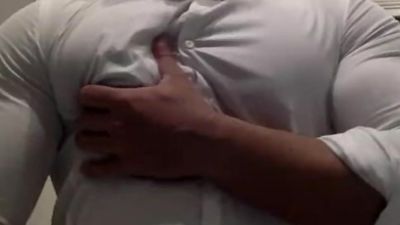 Ripping my white shirt while flexing my big muscle pecs and biceps, Amateur, Fetish, Solo