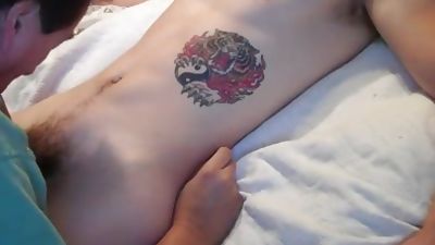 Tattooed Straight Guy Drained, Blowjob, Old And Young, Gay, Tattoo
