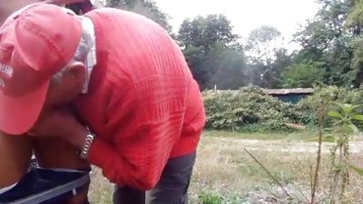 Old grandpa in red suckin cock, Amateur, Blowjob, Handjob