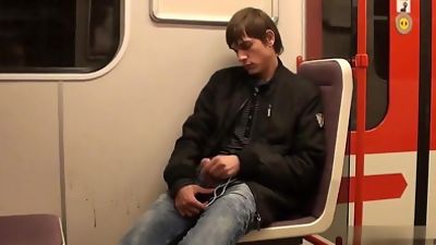 Cute teen jacking off in the subway, Amateur, Big Cock, Masturbating, Teen
