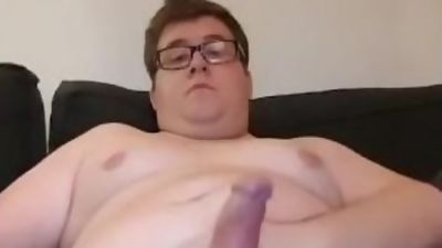 HOT CHUB JACKING OFF, Amateur, Cumshot, Glasses, Fat, Solo
