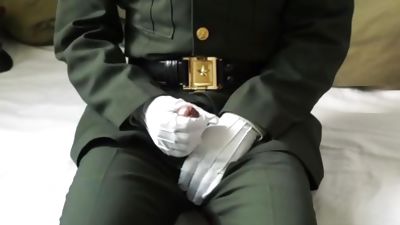 NCO in army dress uniform jacking off and cum, Amateur, Asian, Cumshot