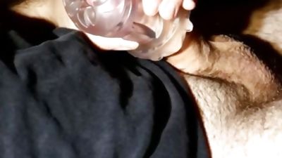 Over Shoulder View Jerking Off and Cumming Hard with a Fleshlight Quickshot, Amateur, Closeup, Cumshot