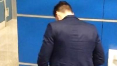 Curious in airport toilet, Fetish, Gay, Pissing