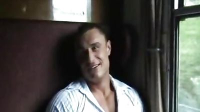Bodybuilder Fucked on Train, Big Cock, European, Blowjob