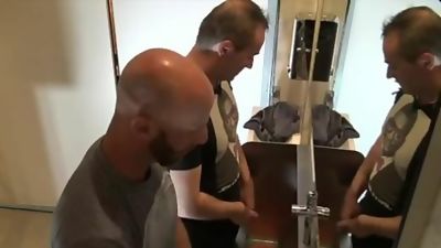 Aymeric DEVILLE fucked bareback in public toilett by daddy top, Ass, Blowjob, Creampie, Aymeric Deville