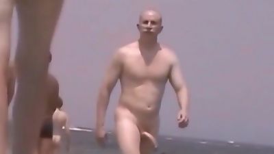 Jerk Off Challenge - huge naked cock swings on beach, Bikini, Masturbating, Swingers