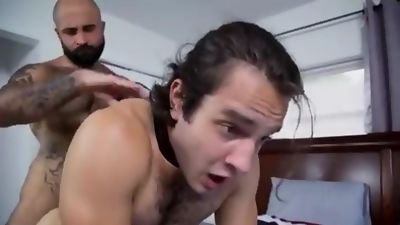 slender longhaired guy barefucked by bear, Gay, Bareback, Bears