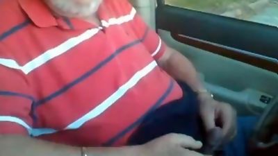 Jodybi grey haired Grandpa bear jerking off in his car, Amateur, Masturbating, Webcam