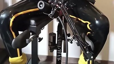 Fucking & Milking machines for the rubber gimp, Masturbating, BDSM, Slave