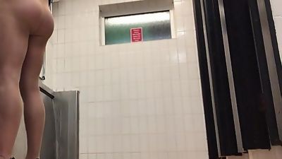 Taking a pee in public toilets in blue dress and pantyhose ., Amateur, Big Cock, Crossdresser, Clothed, Gay