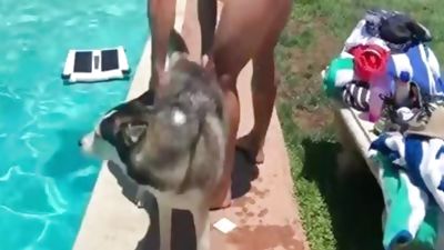 Summer Pool bang, Cumshot, Interracial, Outdoor