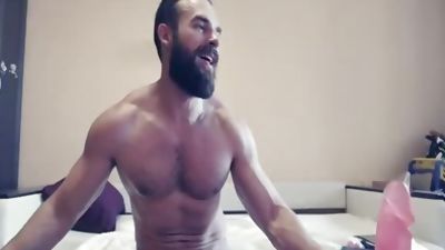 Bearded guy On cam Using A dildo Part 1, Dildo, Hairy, Toys
