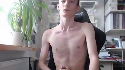 22yo skinny boy Damian from Poland wanks on webcam, Big Cock, Cumshot, Masturbating, Gay
