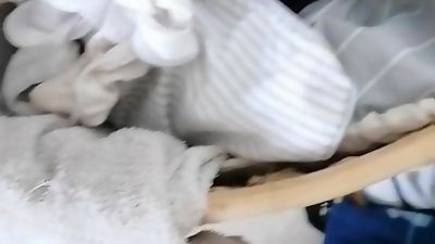 Wife's cum filled panties from the basket, Masturbating, Outdoor, Gay