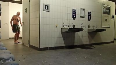 long risky exhib on toilet of a rest area, Amateur, Outdoor, Gay