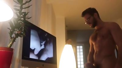 Hot daddy alone watching porn, Big Cock, Cumshot, Masturbating, Gay