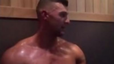 Muscle show off in the sauna, Amateur, Big Cock, Gay
