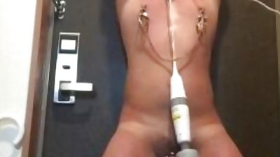 humiliated slave boy: CBT, BDSM, nipple-torture and cumshot, Solo, Gay, BDSM