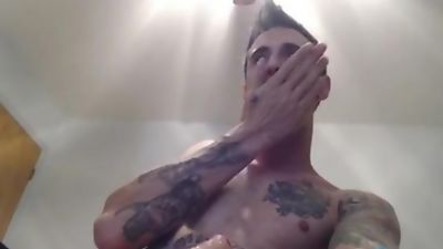 Straight and Curious Hunk Dameon White Cums While Choking Himself, Amateur, Fetish, Gay