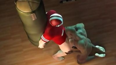 3D ebony football player taking a white cock in his tight ass, Ass, Handjob, Muscle