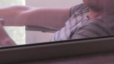 Spy my friend jerking on Balkony, Amateur, Big Cock, Masturbating