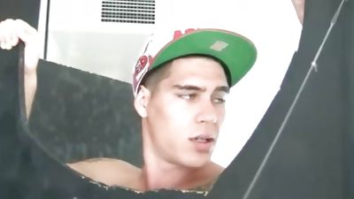 Aussie hunk sucked throught glorhole, Blowjob, Gloryhole, Gay