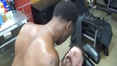 daddy's bare Barbershop, Creampie, Cumshot, Bareback