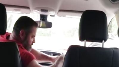 Muscle Bear dad nails lad In Car For Smoking, Ass, Blowjob, Muscle